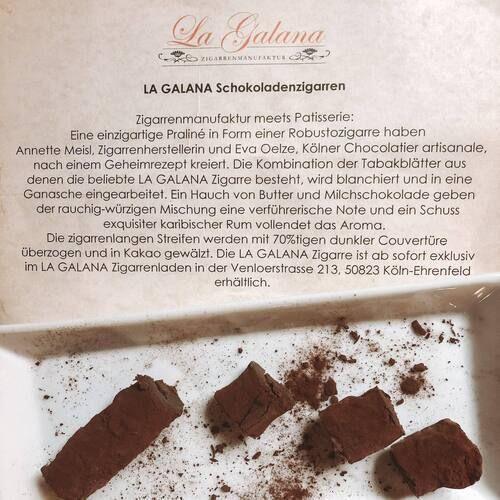 Schokoladenzigarre - feinste Praline - LA GALANA - LA GALANA - Zigarre - Zigarren - Zigarren kaufen - Zigarrendreherin | Zigarrendreher | Zigarrenmanufaktur | Tabakgeschäft