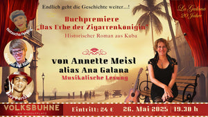 Musikalische Buchpremiere - Lesung in der Volksbühne am Rudolfplatz: Autorin Annette Meisl präsentiert den zweiten Band ihrer Familiensaga ‚Das Erbe der Zigarrenkönigin‘. Eine stimmungsvolle Veranstaltung mit Musik, Gesang und Live-Zigarrenrollkunst