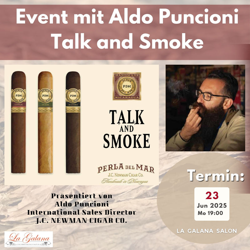 Anschneiden, Anzünden und Genießen – Perla-del-Mar-Zigarren vorgestellt von Aldo Puncioni, J.C. Newman Cigar Co., in geselliger Runde mit Infos zu Geschichte, Linien und Marke