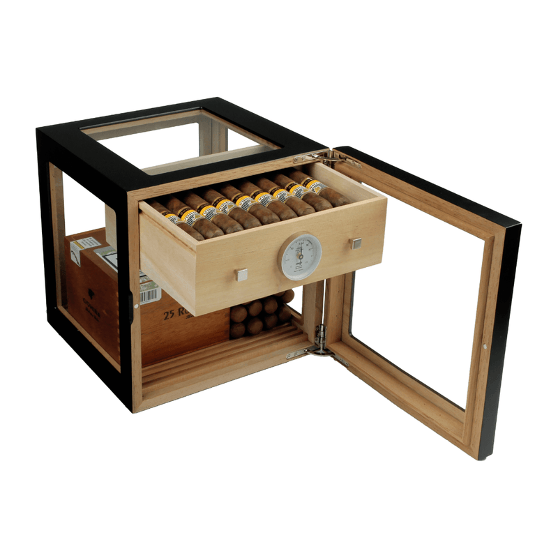 Humidor - Adorini Cube Deluxe schwarz Humidor - mit Glastüre und Glaswänden - LA GALANA - LA GALANA - Zigarre - Zigarren - Zigarren kaufen - Zigarrendreherin | Zigarrendreher | Zigarrenmanufaktur | Tabakgeschäft