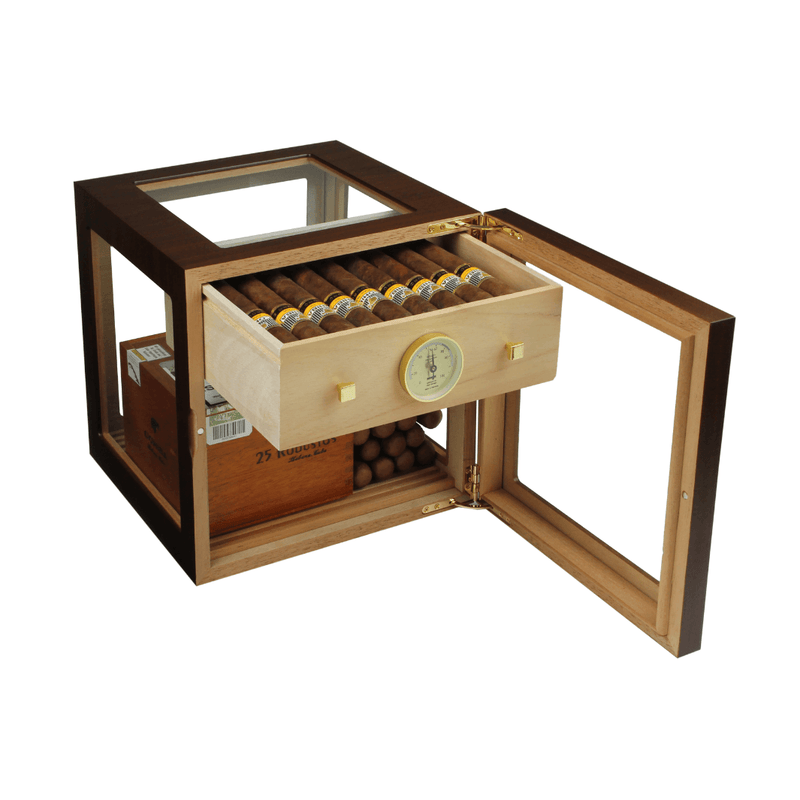 Humidor - Adorini Cube Deluxe Walnuss - mit Glastüre und Glaswänden - LA GALANA - LA GALANA - Zigarre - Zigarren - Zigarren kaufen - Zigarrendreherin | Zigarrendreher | Zigarrenmanufaktur | Tabakgeschäft